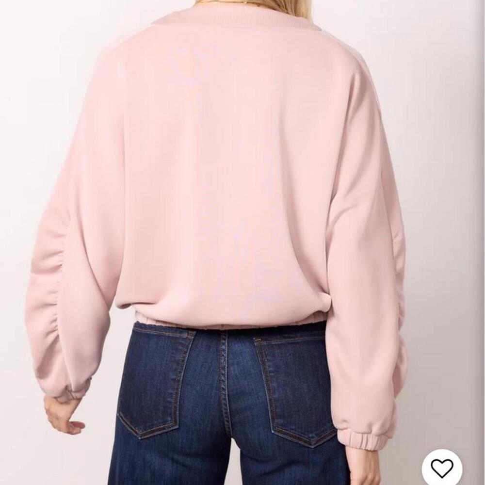 Evereve Mariana Sleek Pullover Crewneck Ruffle Sleeve Blush Pink Women’s Medium - Picture 13 of 15